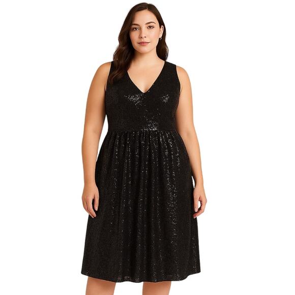 Draper James RSVP Plus Size 16 Sleeveless V-Neck Sequin Dress Black Coctail - Picture 1 of 9